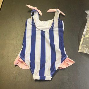 KFUBUO Baby Girl's Blue/White Striped Watermelon Swimsuit 18-24M NIB